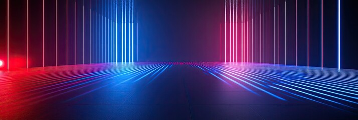 Neon glowing lines create a vibrant, futuristic space