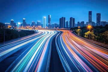 Obraz premium City highway at twilight, light trails