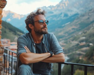 Man enjoying scenic mountain view outdoors.