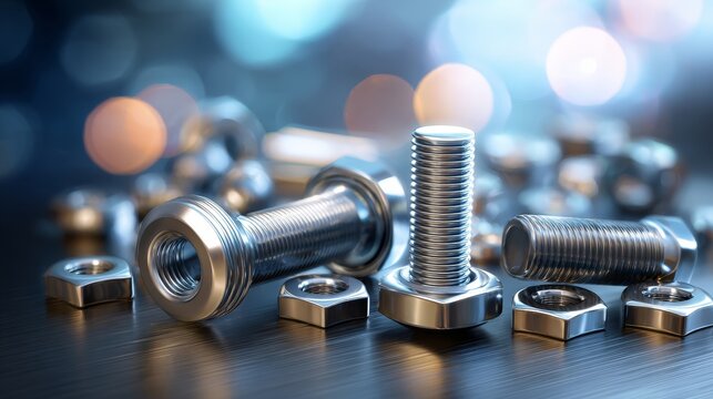 A bunch of nuts and bolts are on a table