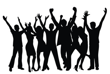 Celebration group people silhouette vector dancing pose illustration.