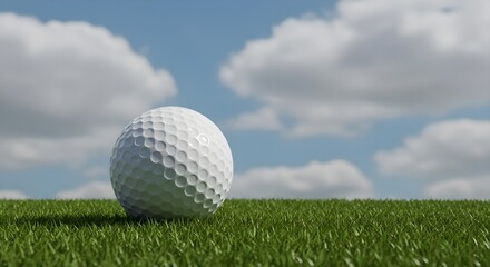 Obraz premium Golf, Golf ball, Golf course, Golf Ball on Green Grass with Cloudy Sky