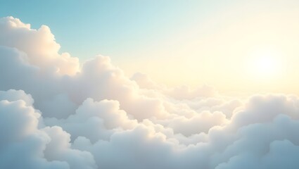 Dreamy Morning Sky with Glowing Sunlight and Soft Cotton Clouds Above