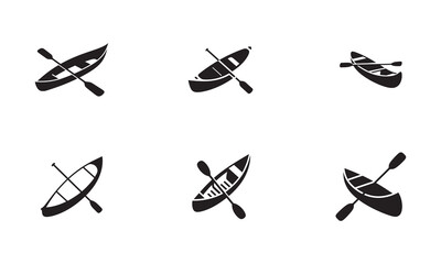 Minimalist Canoe and Paddle Silhouettes – Black and White Vector Illustration