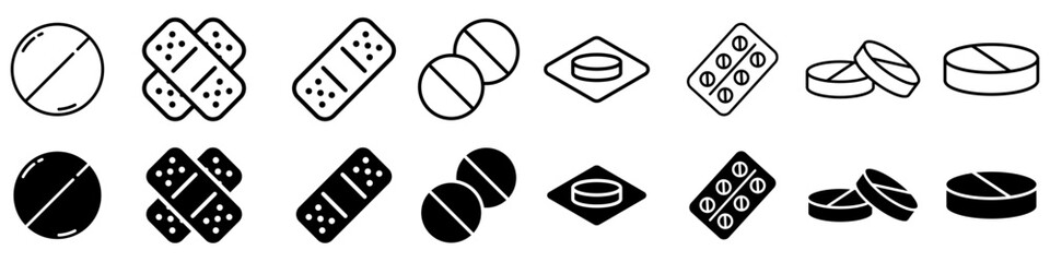Pills icon vector set. antibiotic illustration sign collection. medicines symbol. drug logo. medicine mark.