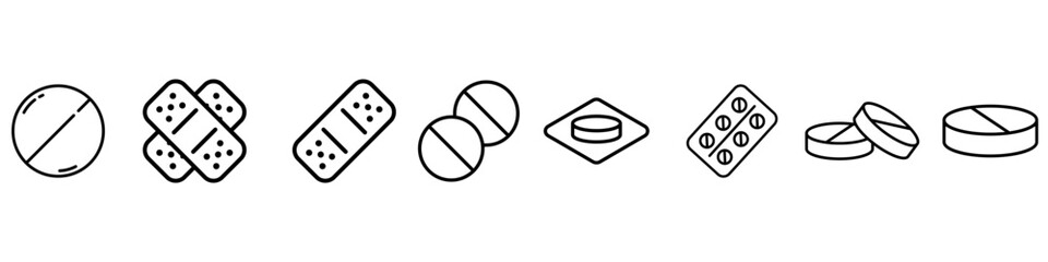 Pills icon vector set. antibiotic illustration sign collection. medicines symbol. drug logo. medicine mark.