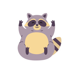 Obraz premium Playful Raccoon on Back with Smile, Flat Illustration