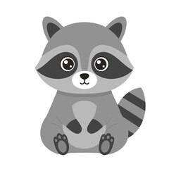 Obraz premium Cute Sitting Raccoon with Curled Tail, Flat Vector Icon