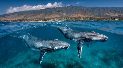 Fototapeta premium Whale, A humpback whale breaches off the coast 