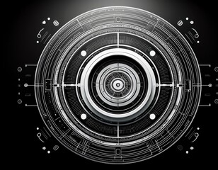 white futuristic circle interface on black background