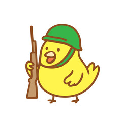 Cute Cartoon Chicken Soldier with Rifle