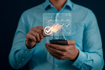 Manage tasks schedule with calendar app on smartphone for productivity and time management concept