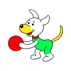 outline vector illustration of a cute dog playing