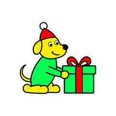 dog with gift box vector illustration