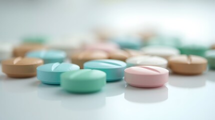 Pastel Medication: Close-Up of Colorful Pills for Healthcare and Wellness Promotion