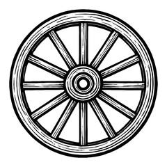 Fototapeta premium Cart Wheel duasatu Black and White Outline Line Art Drawing Detailed Illustration Design Antique Style