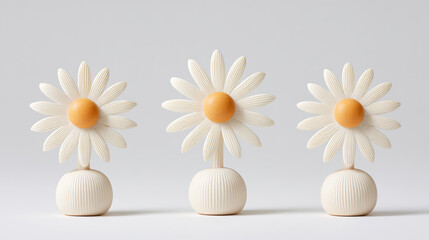 Three white daisy-shaped ornaments