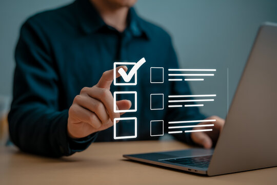 Online checklist survey form task management digital to do list on laptop for efficient workflow and productivity