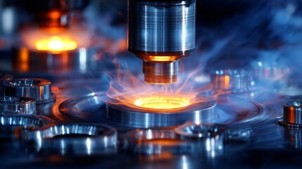 A machine is melting metal in a blue background