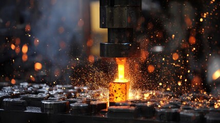 A piece of metal is being shaped by a machine