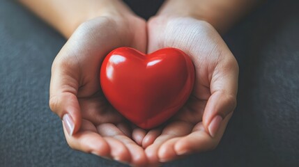 Obraz premium Hands holding a red heart against a gray background