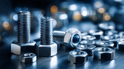 A bunch of nuts and bolts are on a table