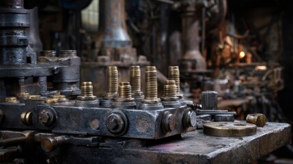 A pile of coins and bolts on a table