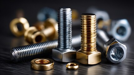 A collection of different colored bolts and nuts