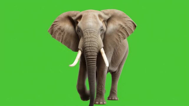 African Elephant Walking on Green Screen Background
