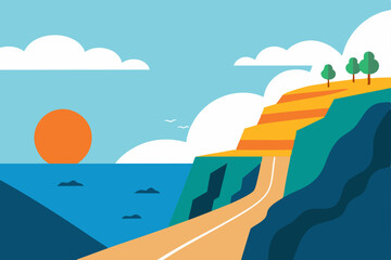 Coastal Sunset Drive A Scenic Road Trip Illustration