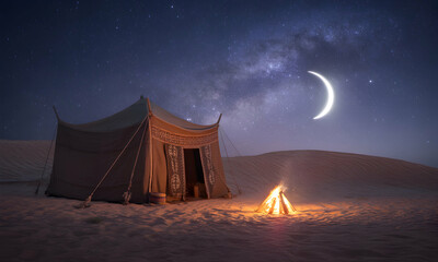 Desert Night Campfire Under a Starry Sky