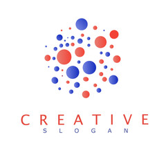 Modern abstract logo featuring a cluster of red and blue gradient circles, representing creativity, innovation, and digital ideas—ideal for tech, media, or design brands