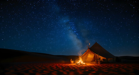 Desert Night Campfire Under Starry Sky