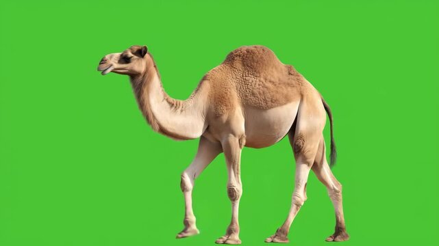Realistic Camel Standing on Green Screen Background

