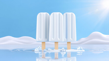 Three popsicles standing in water