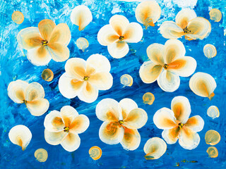 Abstract decorative flowers, original hand drawn, impressionism style, color texture, brush strokes of paint, art background.
