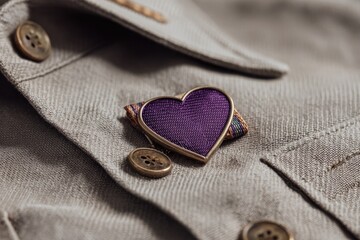 Purple heart emblem displayed on textured fabric, symbolizing ho