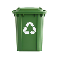 Green recycling bin with recycle symbol isolated on transparent background