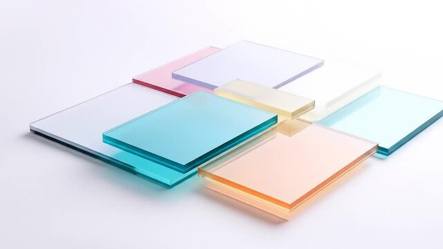 Colorful Acrylic Glass Sheets Displayed on a White Surface with a Minimalist Aesthetic