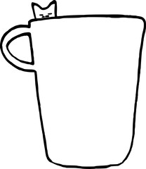 Fototapeta premium Minimalist hand-drawn illustration of a typical office coffee mug featuring a simple cat peeking over the rim