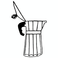 talian moka pot with open lid Minimalist hand-drawn illustration of a classic stovetop espresso maker with its lid open