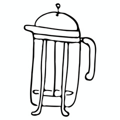 French press coffee maker empty Minimalist hand-drawn illustration in black line art