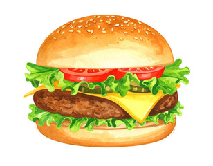 An icon of a burger isolated on a transparent background, png. Illustration. Clip art, realistic. Graphic resource.