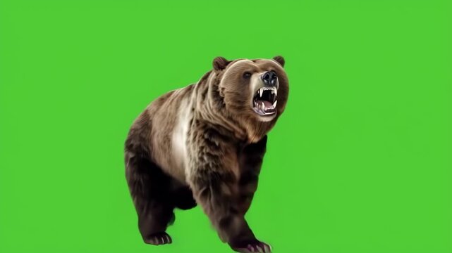 Fierce Grizzly Bear Isolated on Chroma Background
