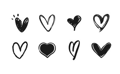 heart doodle set, hand drawn illustrations of hearts, love sketches
