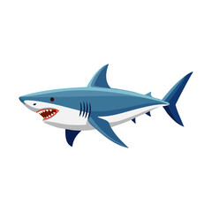 Fototapeta premium A fierce shark with sharp teeth and a blue body swimming in the ocean. The shark appears menacing and ready to hunt