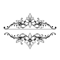 Elegant Floral Frame: A delicate black and white line art illustration features a pair of symmetrical floral arrangements, perfect for design and decorative purposes.