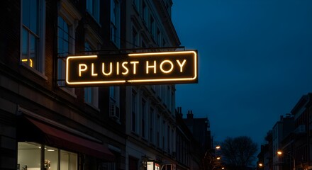 Obraz premium Neon sign, Night, City, Illuminated Neon Sign at Night on Brick Building