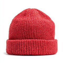 winter beanie hat folded, knit texture, isolated on white background