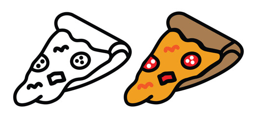 Pizza icon vector set. Pizza slice line icon. Pizza with one slice separated linear icon. Fast food symbol. Editable stroke. Vecto
